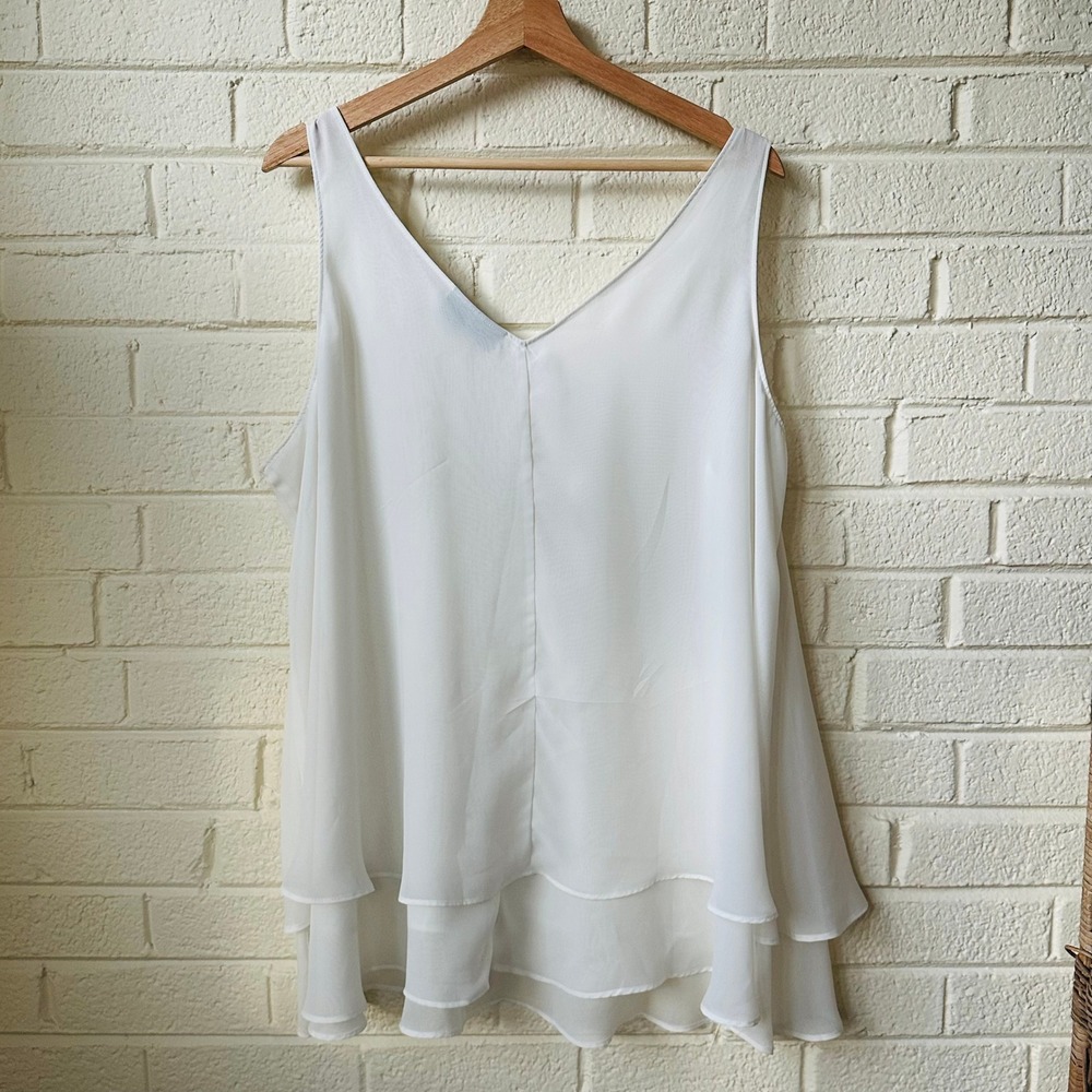 Lane Bryant White Double Layer Chiffon Tank Top Size 20 Plus - Picture 6 of 6